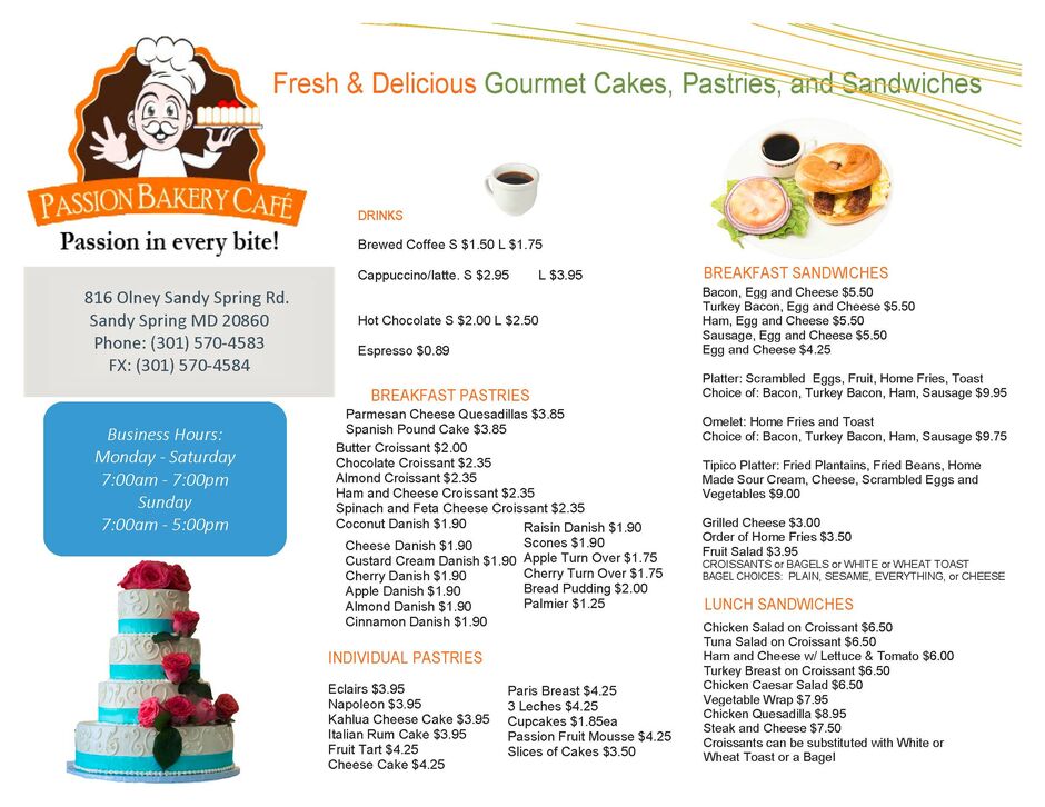 passion bakery cafe/ menu