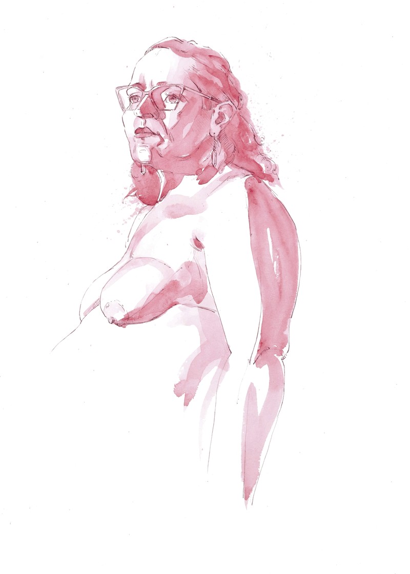 Life drawing by Mark Stephenson from October 2025. Acrylic ink and watercolour on watercolour paper.