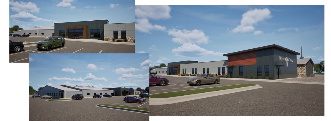Image renderings of what the outside of the completed building will look like.