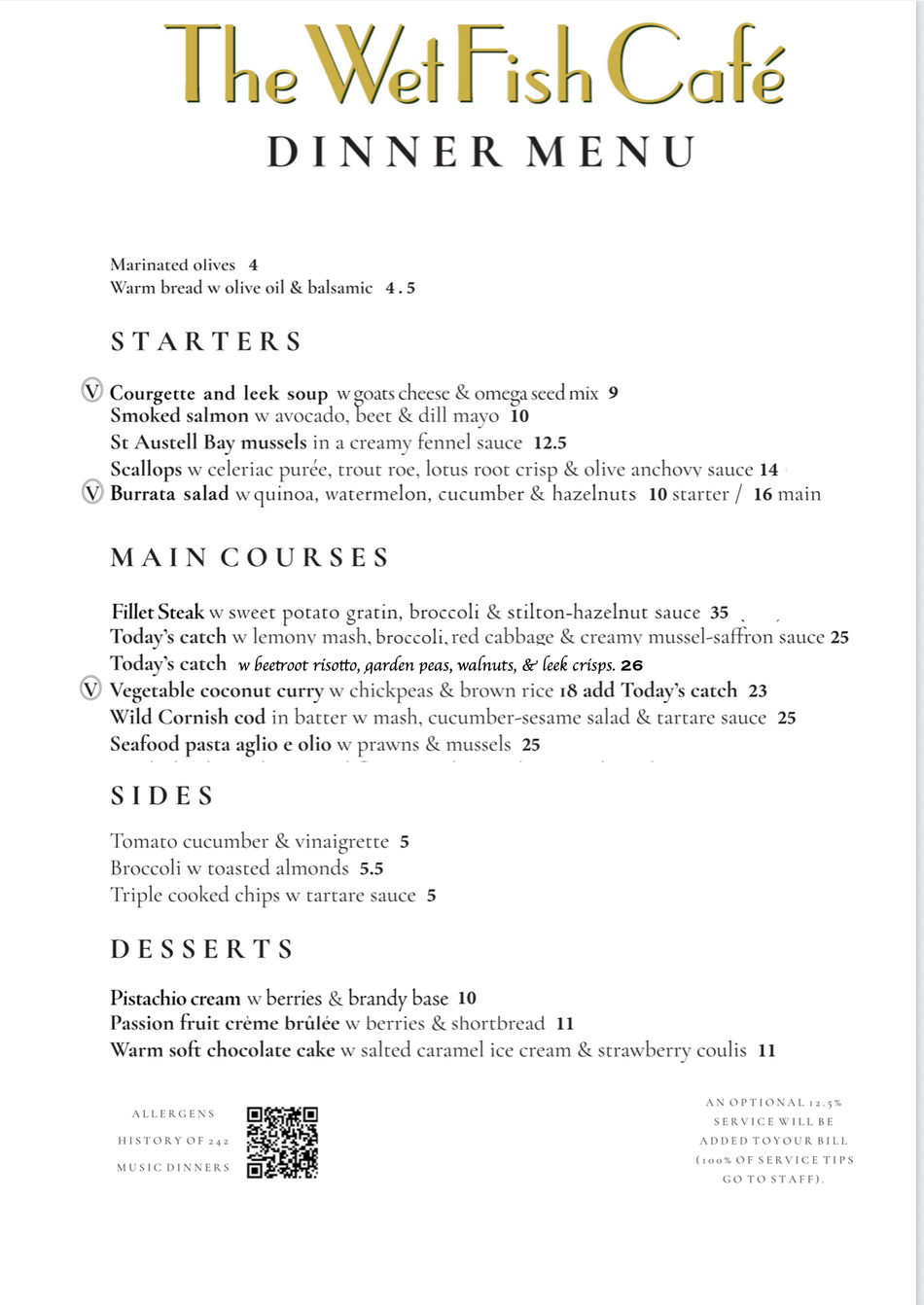 Our dinner menu