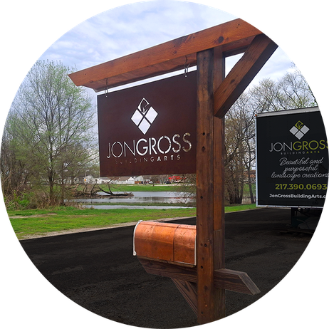 Jon Gross Building Arts metal logo sign.