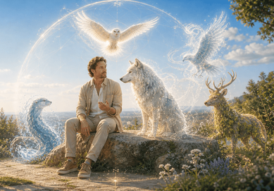 Man surrounded by spirit allies