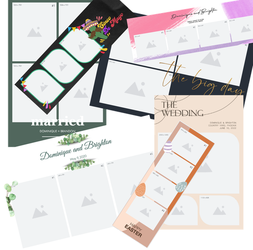 Photo booth print samples showing 4x6 and 2x6 layouts for events in Hampton Roads.