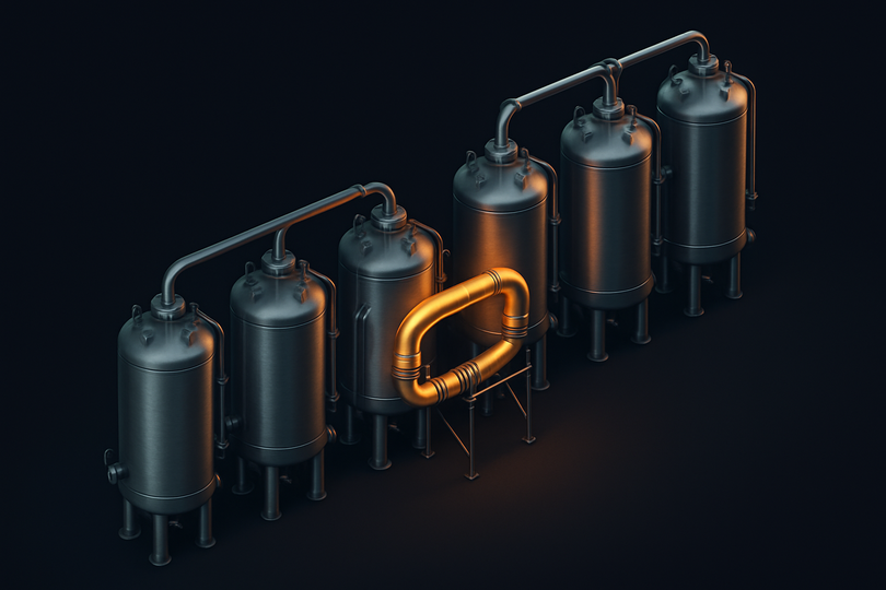 Illustration of reactors connected by a temporary dog-leg bypass
