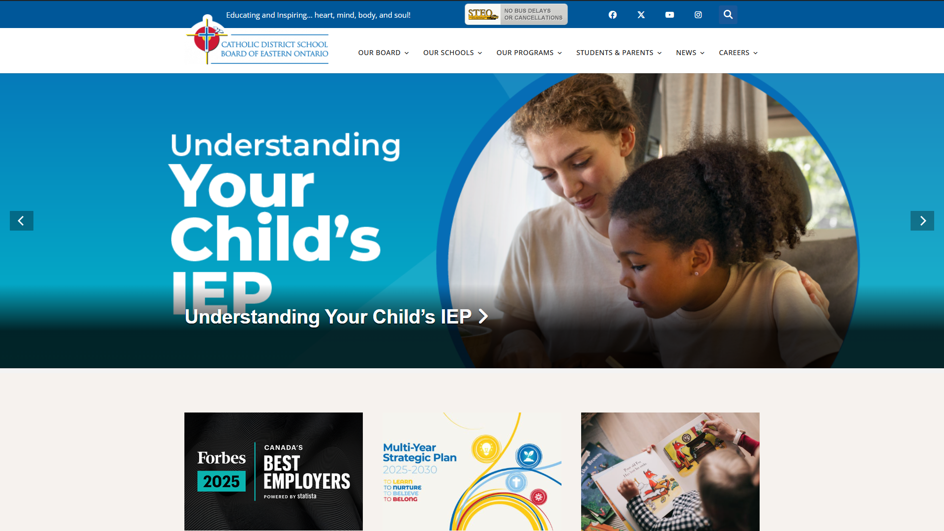 Screenshot of the Catholic District School Board of Eastern Ontario website designed by Vito Creative, featuring an accessible, user-friendly WordPress layout for the district’s schools.