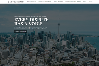 Screenshot of the Nastas Paralegal website designed by Vito Creative using Pagecloud, showcasing a professional layout emphasizing integrity, respect, and efficient legal representation in Toronto.