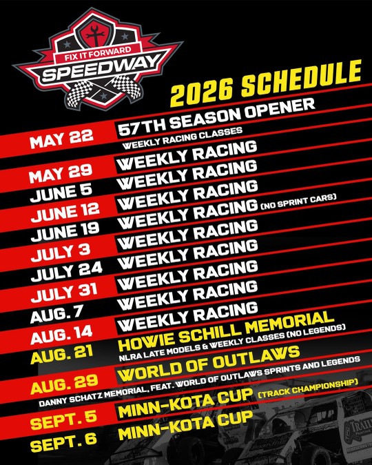 2026 Fix It Forward Speedway schedule.