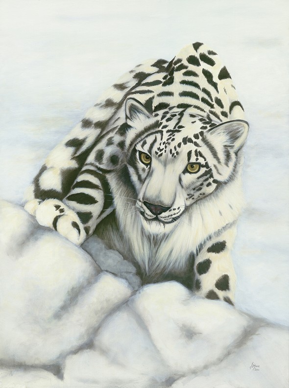 Oil painting of a snow leopard