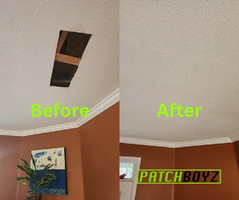 This is a flat drywall ceiling repair done in a contemporary home with beautiful lighting in Vaughan