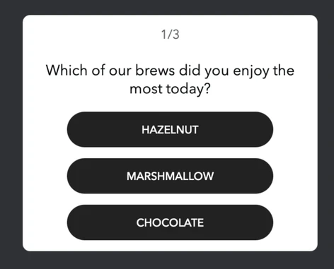 Photo booth survey screen example with interactive questions for guests.