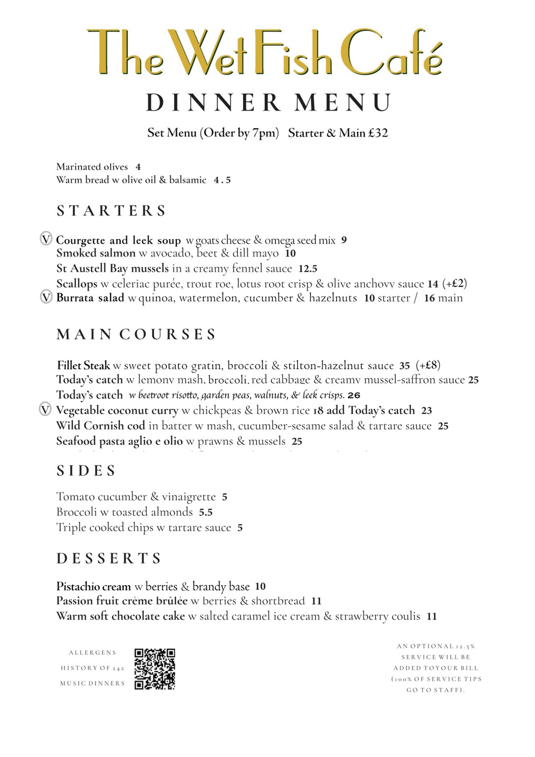 Our dinner menu