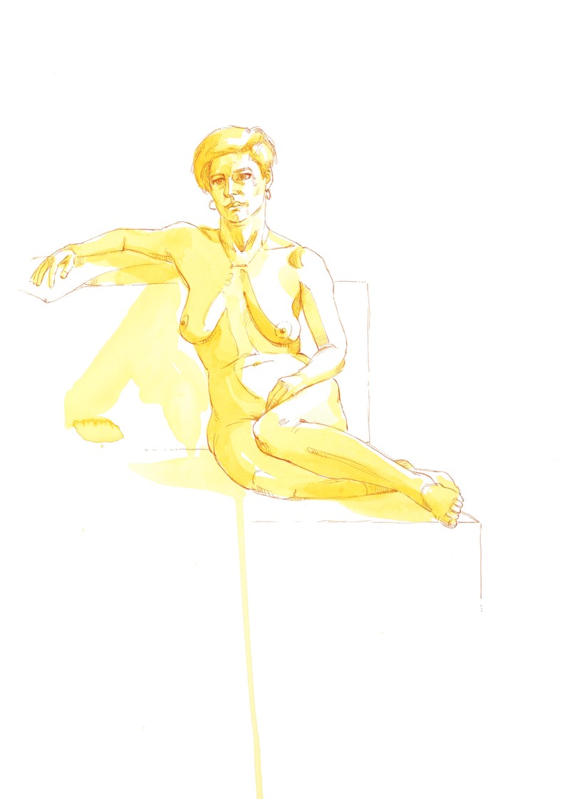 Life drawing by Mark Stephenson from April 2025. Acrylic ink and watercolour on watercolour paper.