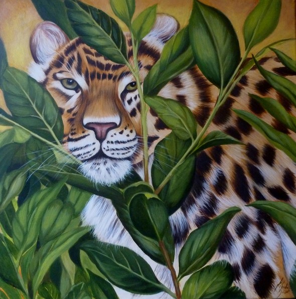 Oil painting of  Leopard in jungle