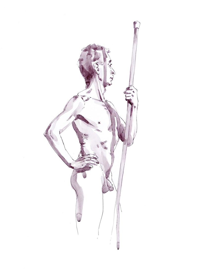 Life drawing by Mark Stephenson from 2024. Acrylic ink and watercolour on watercolour paper.