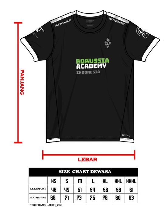 Adult jersey graphic and size chart