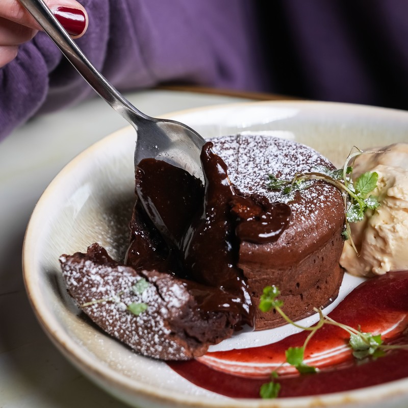 Warm Soft Chocolate Cake with Hazelnut Ice Cream