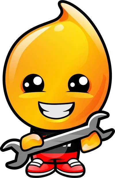 Drippy, the Lube It mascot, holding a large wrench