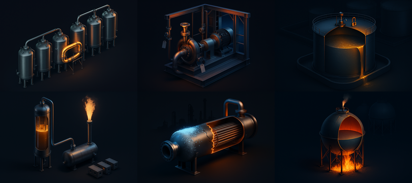 Six explanatory illustrations of the equipment featured in Season 2