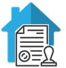 Notary Stamp on a legal document in front of a house