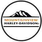 The Mountain View Harley Davidson logo, prominently displayed on the website, features the company name in stylized letters with the words 'Harley Davidson' in orange and the words 'Mountain View' in black. The logo also includes an image of a motorcycle in the center. Mountain View Harley Davidson is a motorcycle dealership and a client of Paul Filek