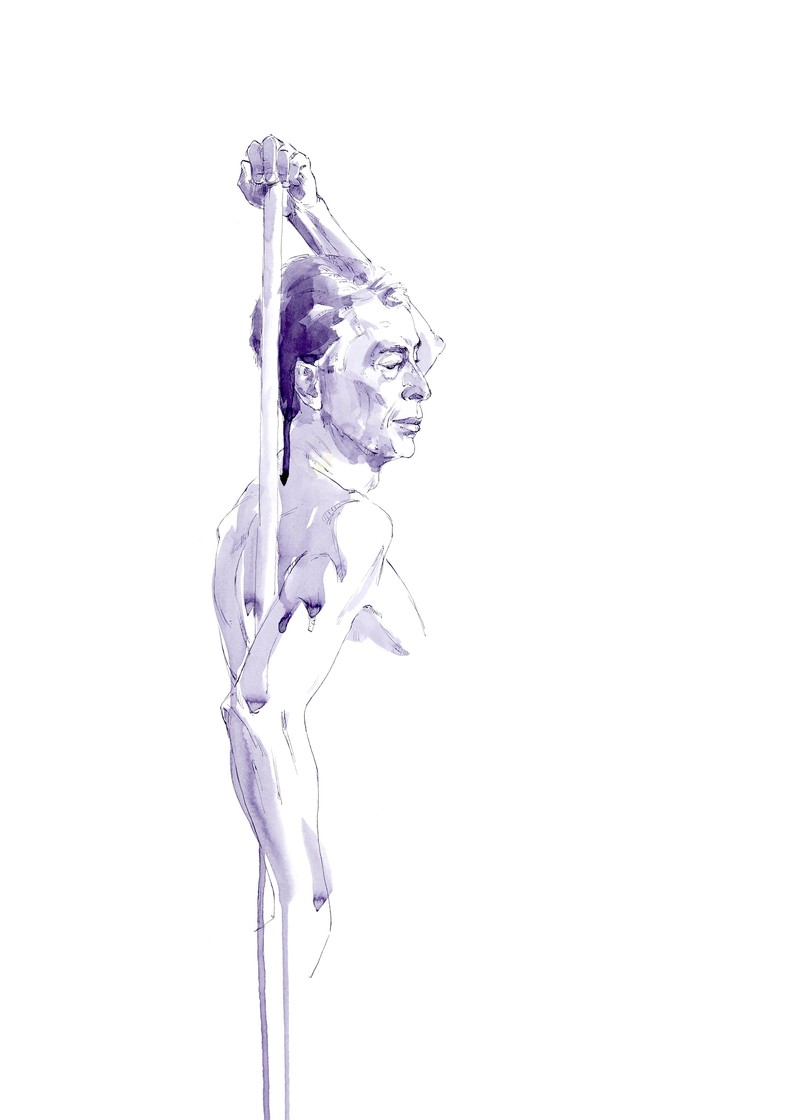 Life drawing by Mark Stephenson from 2024. Acrylic ink and watercolour on watercolour paper.