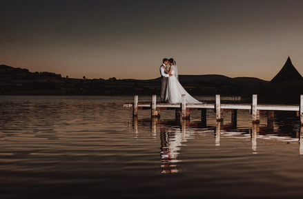 A wedding photo of the bride and groom married at Peterstone court south wales