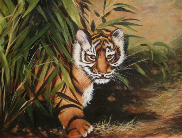 oil painting Sumatran tiger in forest