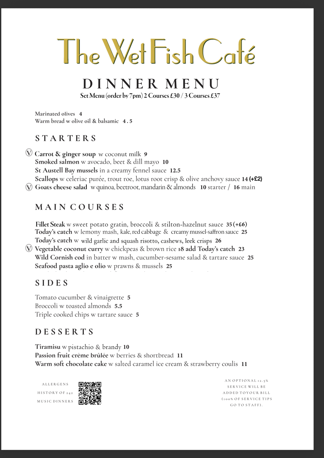Our dinner menu