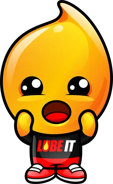Drippy, the Lube It mascot, with his hands raised in excitement
