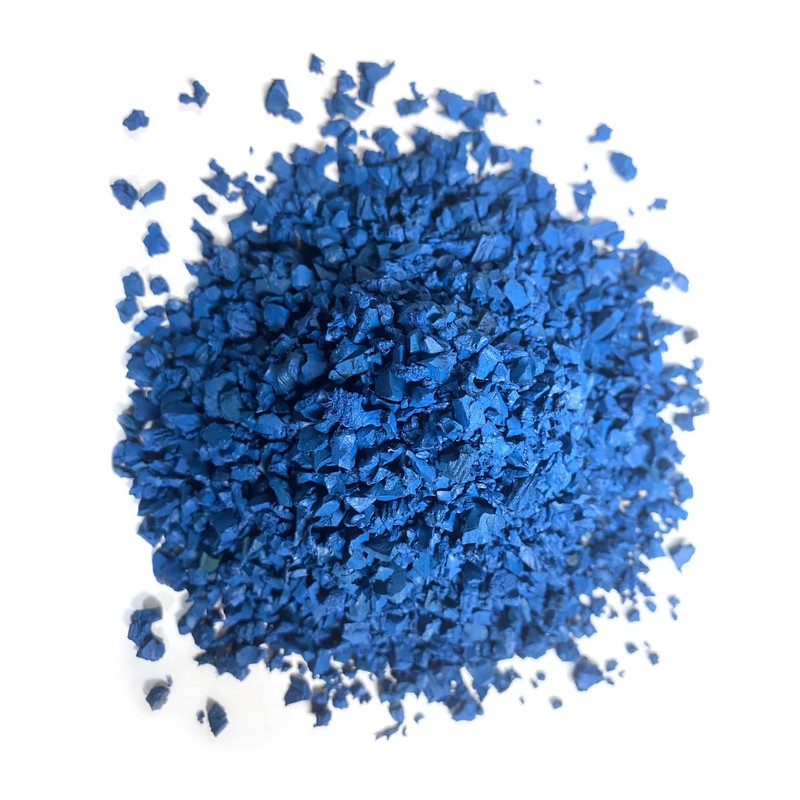 Recycled rubber in blue.