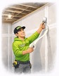animation of a technician taping 2 sheets of sheetrock