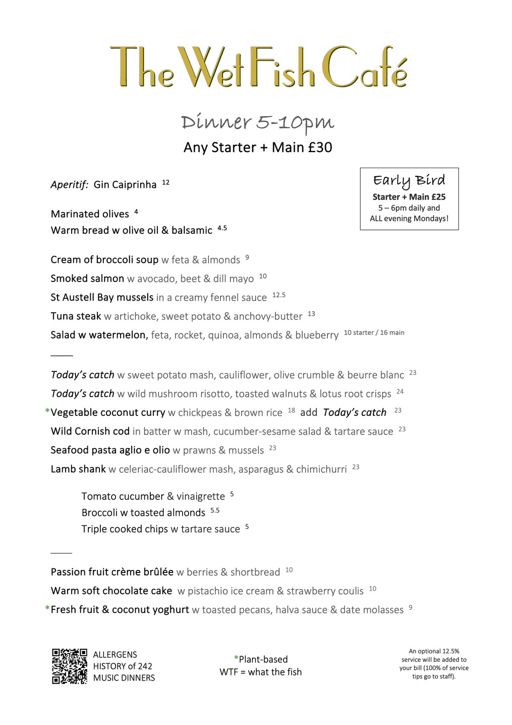 Our dinner menu