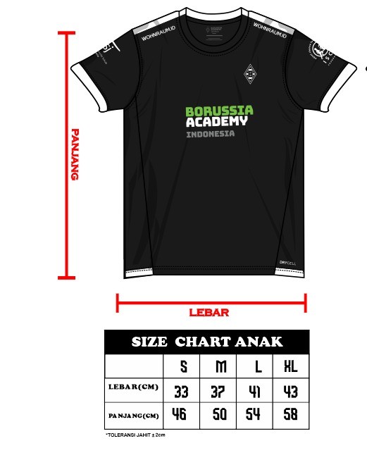 Kids jersey graphic and size chart