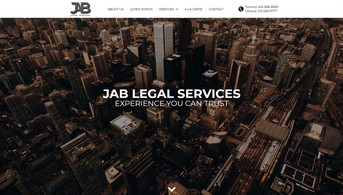 Screenshot of the JAB Legal Services website designed by Vito Creative using Pagecloud, featuring a professional, trustworthy layout tailored for legal service inquiries.