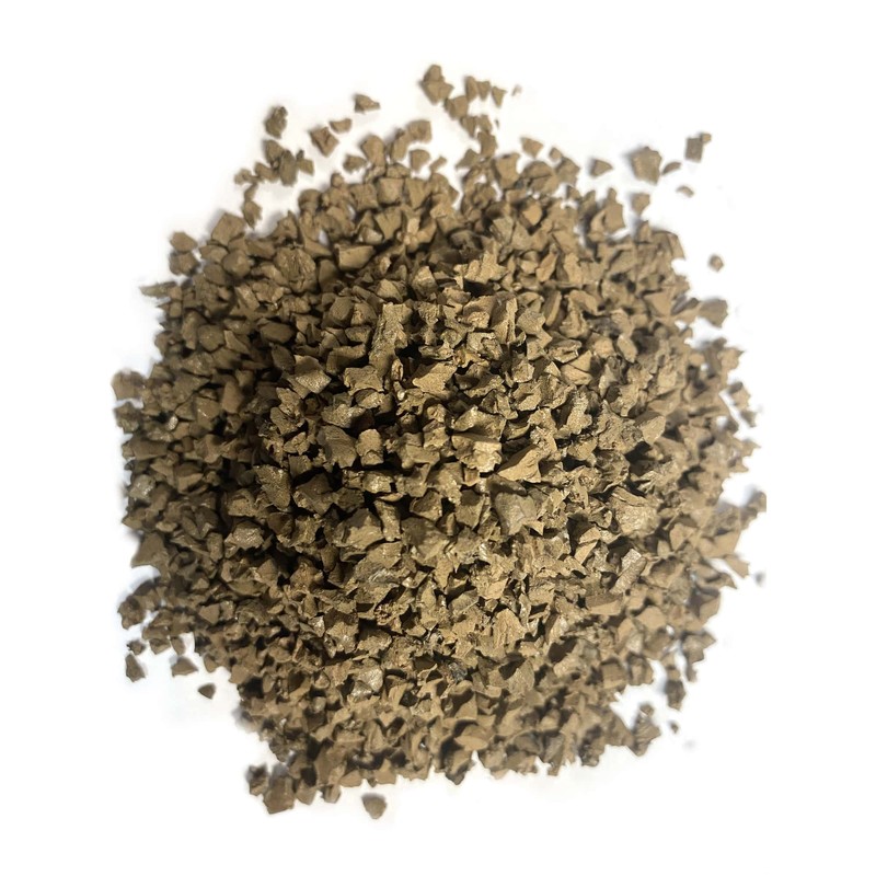 Recycled rubber in tan.