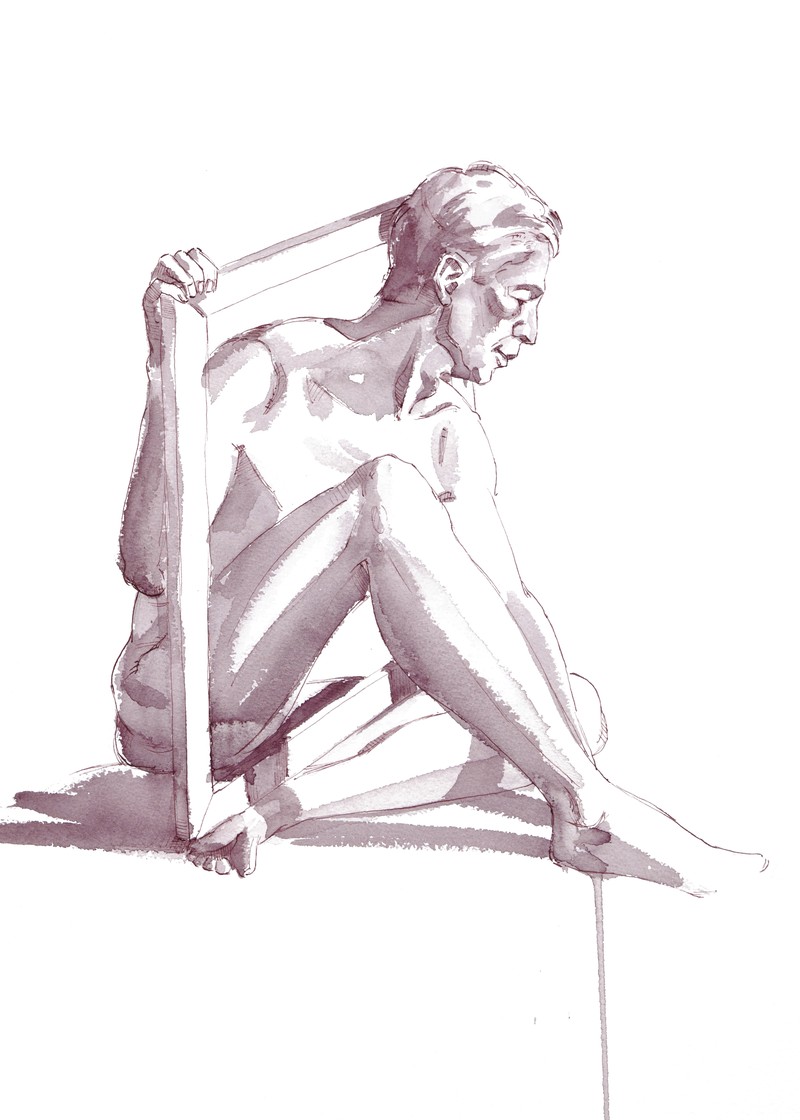 Life drawing by Mark Stephenson from December 2025. Acrylic ink and watercolour on watercolour paper.