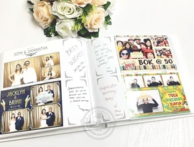 Wedding guestbook with printed photos at Norfolk event.