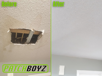 Repair to a popcorn ceiling in a custom home. Before and after available.