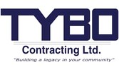 The TYBO Construction logo, prominently displayed on the website, features the company name in bold capital letters with the letters T, Y, B and O highlighted in a stylized way. The logo is displayed in shades of blue and green. TYBO Construction is a Vancouver-based construction company and a client of the website owner
