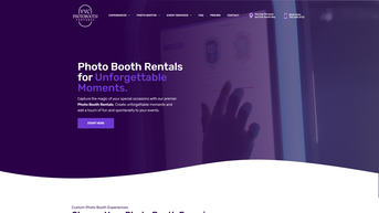 Screenshot of the VVC Photobooth Ventures website designed by Vito Creative using Pagecloud, showcasing a vibrant, event-focused layout for photo booth rentals and video production services.