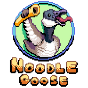 Canada Goose holding a noodle; Noodle Goose Game's mascot and logo.
