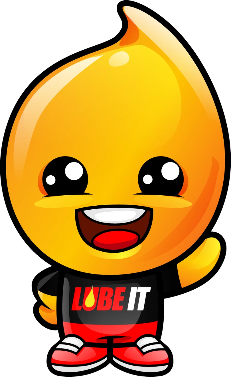 Drippy, the Lube It mascot, waving hello