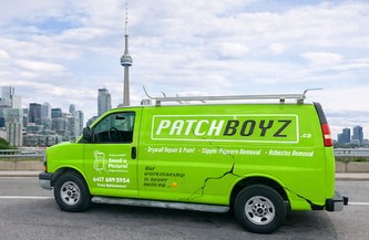 PatchBoyz truck in front of Vaughan landmark