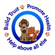 Image of dog and cat surrounded by words Build Trust, Promote Health, Help above all else.