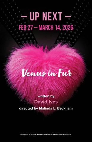 Artwork (a hot-pink heart made of fur hanging from black studded straps) for the DDTCo. production of Venus in Fur, written by David Ives and directed by Malinda L. Beckham.
