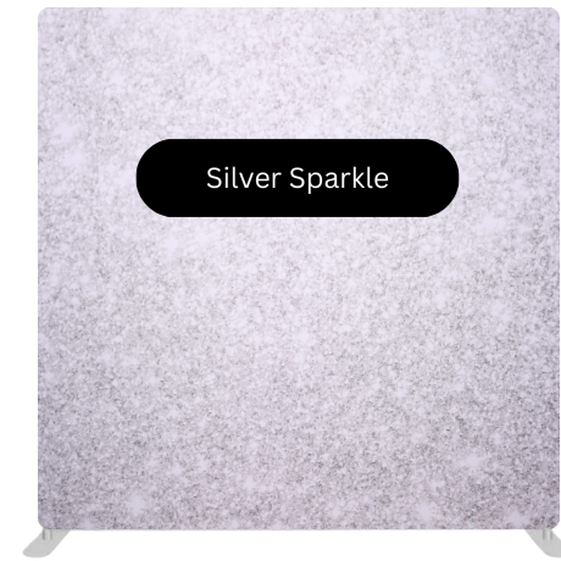 Silver glitter photo booth backdrop with a sparkling texture, ideal for weddings, formal receptions, and elegant evening events.