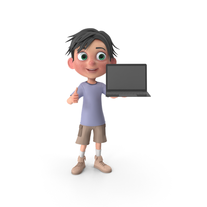 Cartoon Boy Jack Holding Laptop.H01.2k
