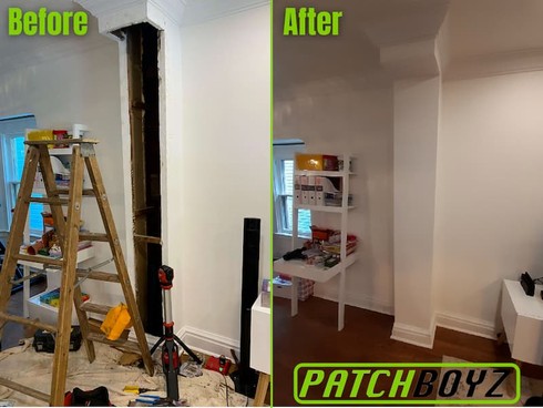 drywall chase was opened by plumbers. PatchBoyz came and closed it up in record time making it look like nothing ever happened.