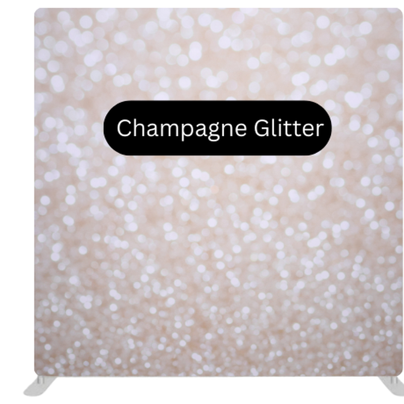 Champagne glitter photo booth backdrop with a warm, shimmering finish, perfect for weddings, anniversaries, and upscale celebrations.