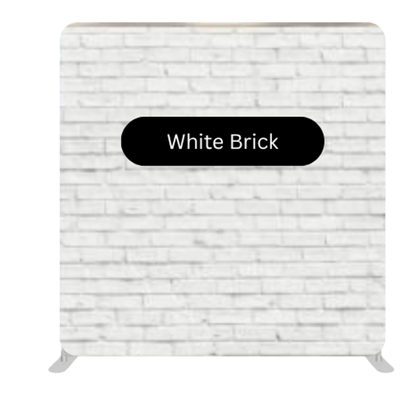 White brick photo booth backdrop with a soft, neutral texture, ideal for weddings, receptions, and elegant celebrations.